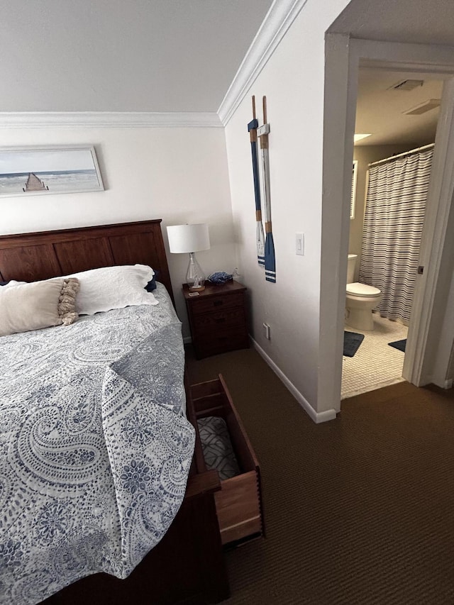 500 N Francisco St Unit 211, Clewiston, FL 33440 - carpeted bedroom with crown molding, baseboards, and ensuite bath