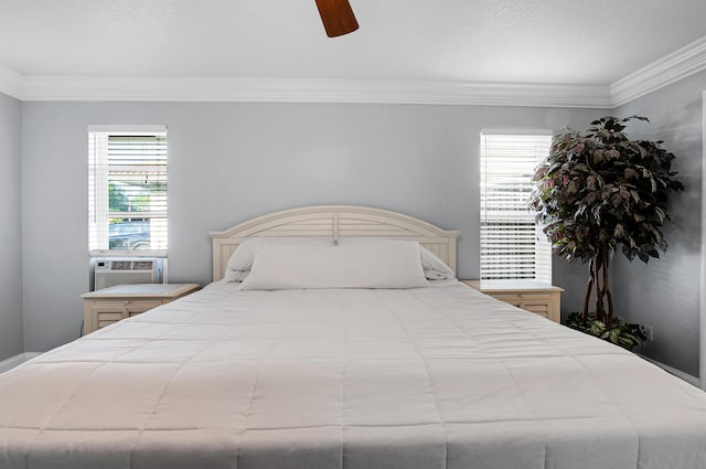 1560 SW 16th St, Boca Raton, FL 33486 - bedroom with ornamental molding, ceiling fan, and cooling unit
