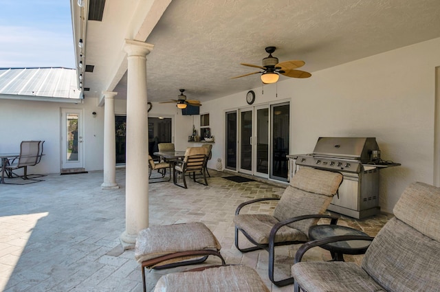 1560 SW 16th St, Boca Raton, FL 33486 - view of patio / terrace with ceiling fan, a grill, and outdoor dining space
