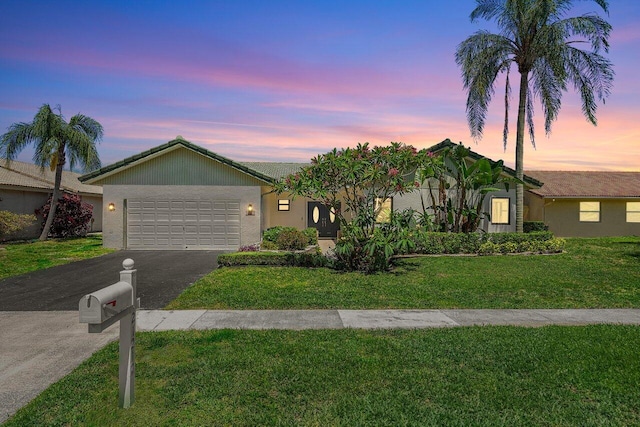 21212 Escondido Way, Boca Raton, FL 33433 - ranch-style home featuring driveway, a garage, a yard, and stucco siding