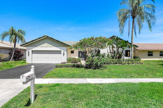 21212 Escondido Way, Boca Raton, FL 33433 - single story home featuring asphalt driveway, a garage, a front lawn, a tile roof, and stucco siding