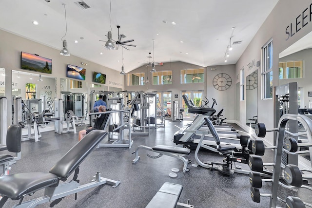 609 Amador Ln Unit 4, West Palm Beach, FL 33401 - exercise room featuring lofted ceiling, recessed lighting, and a ceiling fan