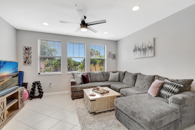 609 Amador Ln Unit 4, West Palm Beach, FL 33401 - living room featuring ceiling fan, light tile patterned floors, baseboards, and recessed lighting