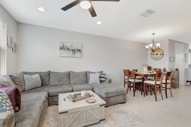 609 Amador Ln Unit 4, West Palm Beach, FL 33401 - living room featuring a ceiling fan, a chandelier, light tile patterned floors, and recessed lighting