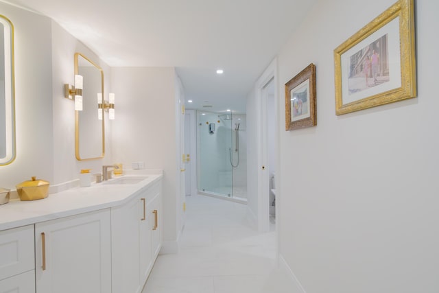 100 Lakeshore Dr Unit 1954, North Palm Beach, FL 33408 - full bathroom with vanity, a shower stall, toilet, recessed lighting, and baseboards
