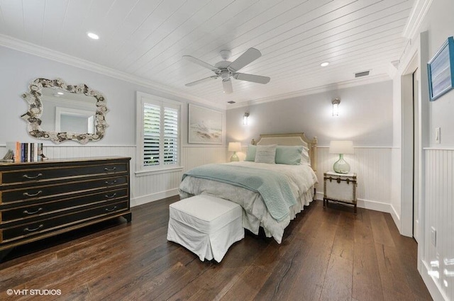 3421 S Ocean Blvd Unit 1, Highland Beach, FL 33487 - bedroom with wainscoting, wood ceiling, wood-type flooring, crown molding, and recessed lighting