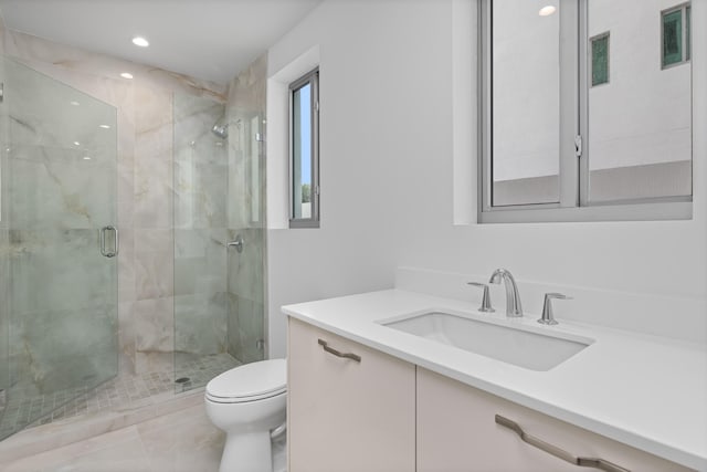 475 E Royal Palm Rd Unit 205, Boca Raton, FL 33432 - full bath featuring toilet, a stall shower, vanity, and recessed lighting