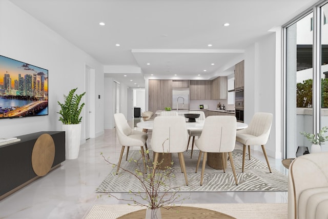 475 E Royal Palm Rd Unit 205, Boca Raton, FL 33432 - dining area featuring light marble finish floors and recessed lighting