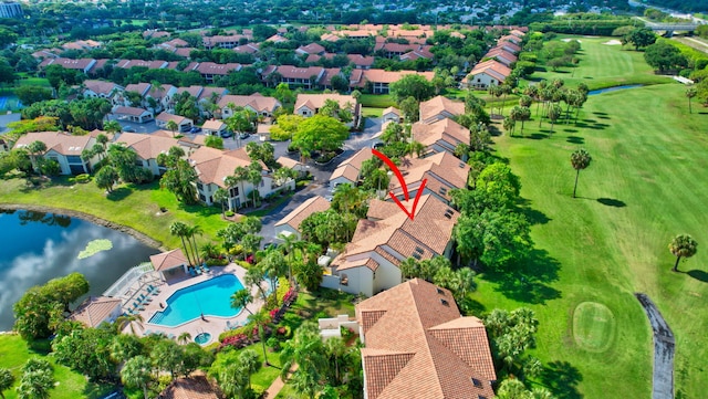 7884 Seville Pl Unit 1301, Boca Raton, FL 33433 - aerial perspective of suburban area featuring a pool area, a large body of water, and a local golf course