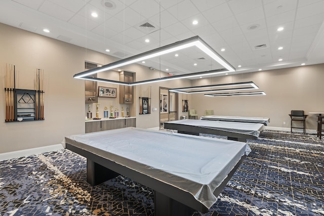game room with pool table, baseboards, and recessed lighting