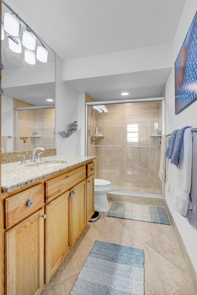 2121 N Ocean Blvd Unit 1203W, Boca Raton, FL 33431 - full bathroom with toilet, a stall shower, vanity, and recessed lighting