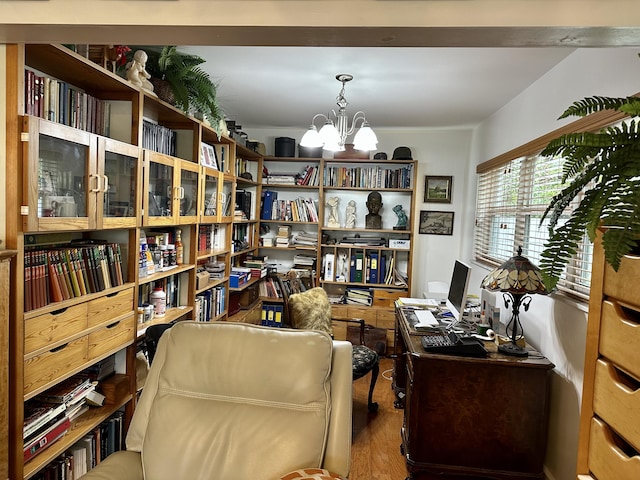 728 Ridge Rd Unit 35, Lantana, FL 33462 - living area featuring wood finished floors, a chandelier, and an office area