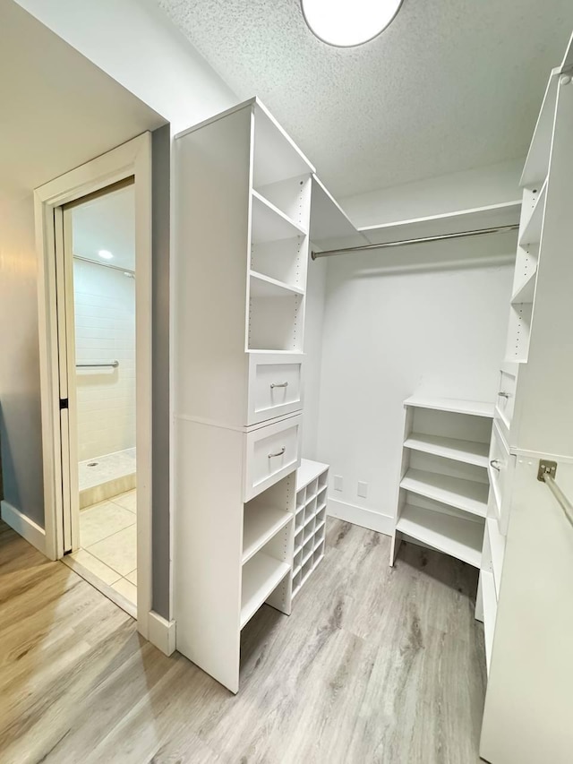 walk in closet with light wood-style flooring