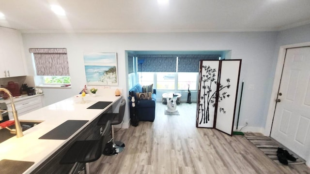 14516 Canalview Dr Unit B, Delray Beach, FL 33484 - kitchen featuring light wood finished floors, white cabinets, healthy amount of natural light, and light countertops