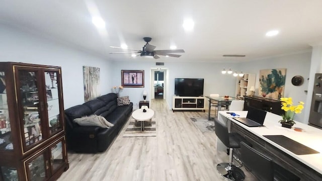 14516 Canalview Dr Unit B, Delray Beach, FL 33484 - living room featuring light wood finished floors, ceiling fan, and recessed lighting