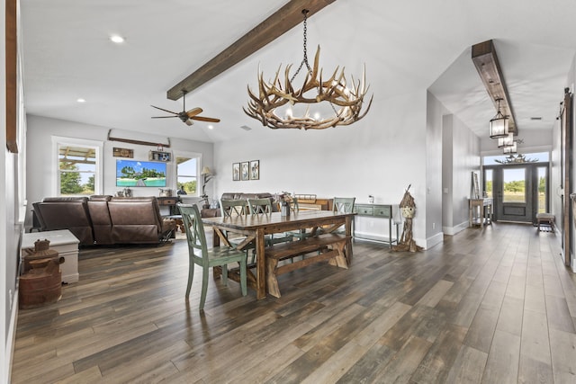 1545 Pulitzer Rd, Fort Pierce, FL 34945 - dining area featuring a chandelier, dark wood-type flooring, ceiling fan, and recessed lighting