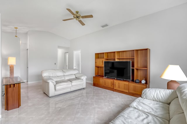 1265 Pine Sage Cir, West Palm Beach, FL 33409 - living room featuring lofted ceiling and ceiling fan
