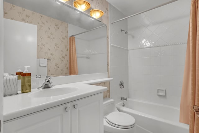 1265 Pine Sage Cir, West Palm Beach, FL 33409 - full bathroom with wallpapered walls, shower / bath combo, and vanity