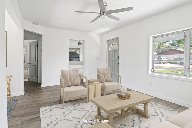 604 W Ocean Ave, Lantana, FL 33462 - living room with a ceiling fan, wood finished floors, and baseboards