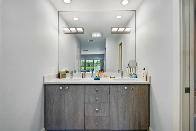 21188 Juego Cir Unit 17-A, Boca Raton, FL 33433 - full bathroom featuring double vanity and recessed lighting
