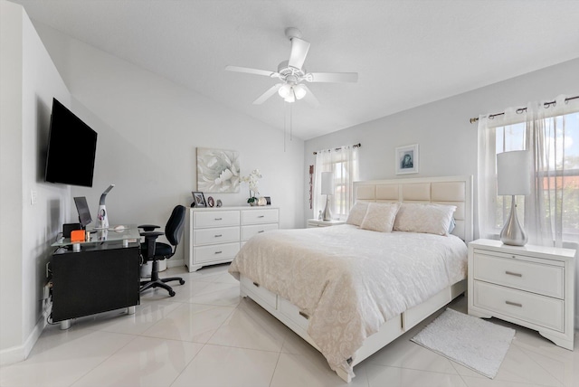 8237 Via Di Veneto, Boca Raton, FL 33496 - bedroom with vaulted ceiling, a desk, ceiling fan, and baseboards