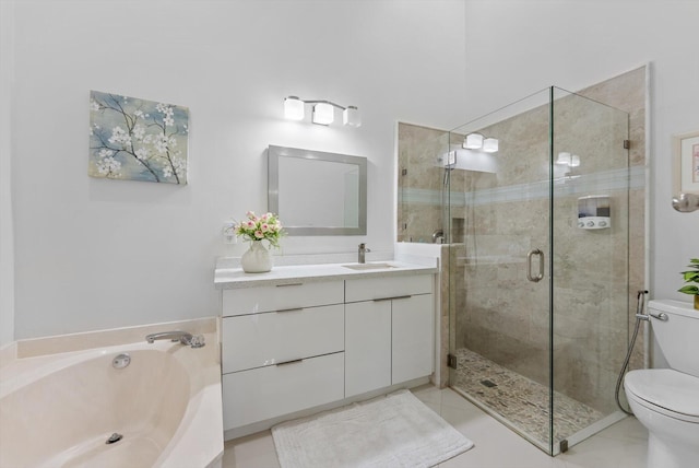 8237 Via Di Veneto, Boca Raton, FL 33496 - full bath featuring a stall shower, toilet, a bath, vanity, and tile patterned floors