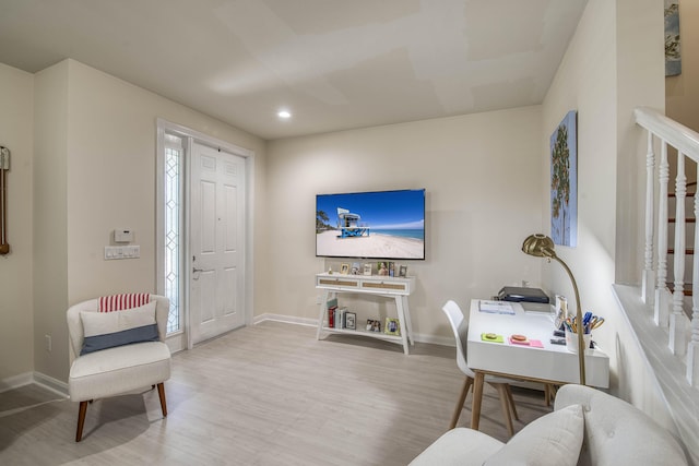 1330 S Jeaga Dr, Jupiter, FL 33458 - living area featuring wood finished floors, baseboards, recessed lighting, and stairway