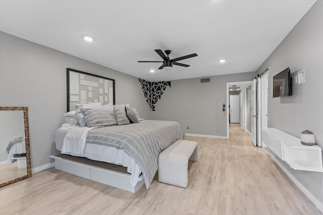 184 NW 115th Ter, Plantation, FL 33325 - bedroom with light wood-type flooring, recessed lighting, baseboards, and ceiling fan