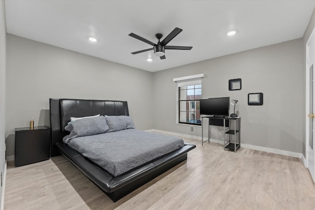 184 NW 115th Ter, Plantation, FL 33325 - bedroom with light wood-style flooring, recessed lighting, baseboards, and ceiling fan