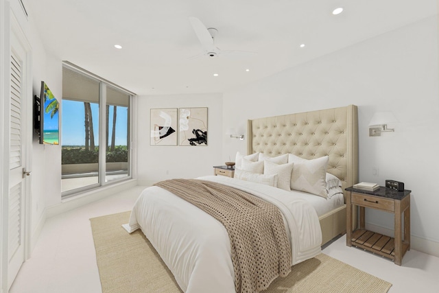 bedroom featuring recessed lighting, baseboards, and a ceiling fan