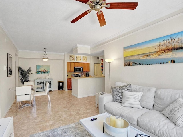 9857 Baywinds Dr Unit 9302, West Palm Beach, FL 33411 - living room with crown molding and a ceiling fan