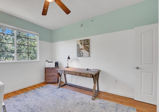 9857 Baywinds Dr Unit 9302, West Palm Beach, FL 33411 - home office featuring ceiling fan, baseboards, and wood finished floors