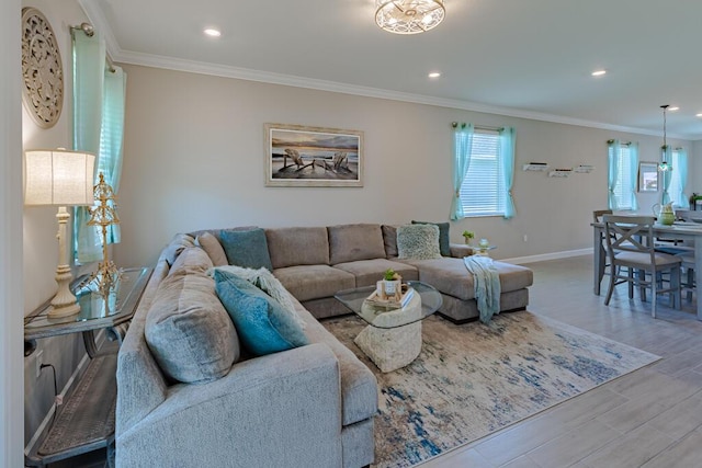 745 SE Bloomfield Rd, Port Saint Lucie, FL 34984 - living area with ornamental molding, wood finished floors, baseboards, and recessed lighting