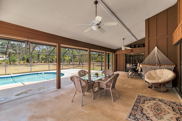 outdoor pool with ceiling fan
