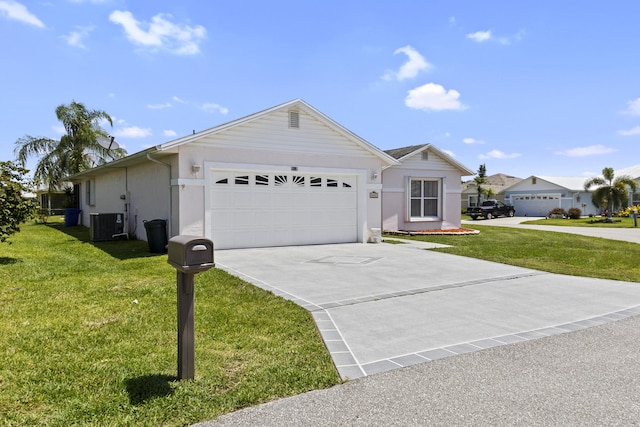 6527 Alheli, Fort Pierce, FL 34951 - ranch-style home with driveway, a front lawn, a garage, and stucco siding
