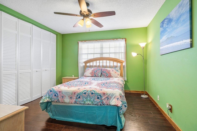9101 W Sample Rd Unit 805, Coral Springs, FL 33065 - bedroom with wood finished floors, a closet, a textured ceiling, baseboards, and ceiling fan