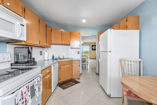 9101 W Sample Rd Unit 805, Coral Springs, FL 33065 - kitchen with white appliances, a sink, light tile patterned floors, light countertops, and recessed lighting
