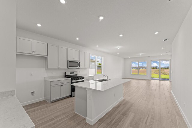 13461 SW Bally Dr, Port Saint Lucie, FL 34987 - kitchen featuring appliances with stainless steel finishes, a sink, baseboards, light wood finished floors, and recessed lighting