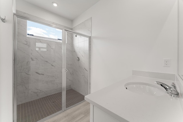 13445 SW Bally Dr, Port Saint Lucie, FL 34987 - full bath featuring a sink, a shower stall, and recessed lighting