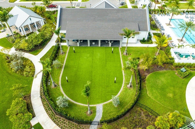aerial view of a pool
