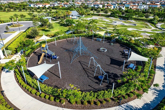 aerial view of residential area with a recreational park