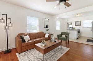 103 SE 5th Ave, Boynton Beach, FL 33435 - living area with wood finished floors and a ceiling fan