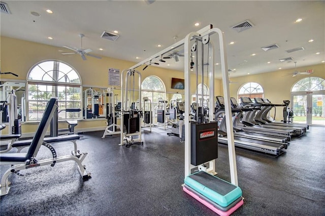 8623 Mangrove Cay, West Palm Beach, FL 33411 - workout area featuring a ceiling fan, recessed lighting, and baseboards