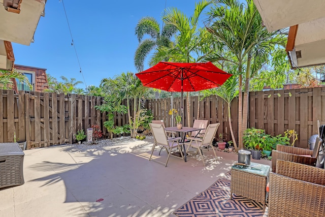 view of patio / terrace with outdoor dining area and a fenced backyard