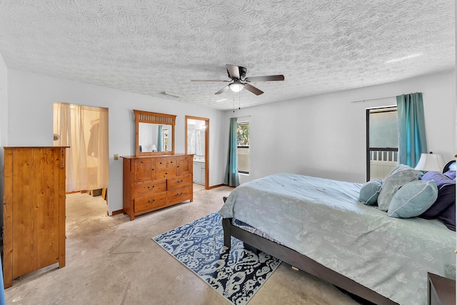 1290 SE Mcfarlane Ave, Port Saint Lucie, FL 34952 - bedroom featuring concrete flooring, a textured ceiling, and a ceiling fan