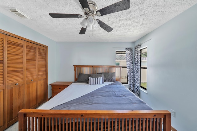 1290 SE Mcfarlane Ave, Port Saint Lucie, FL 34952 - bedroom with a textured ceiling, a closet, and ceiling fan