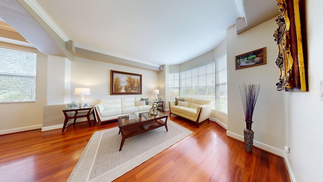 15511 63rd Pl N, Loxahatchee, FL 33470 - living room with wood finished floors, baseboards, and crown molding