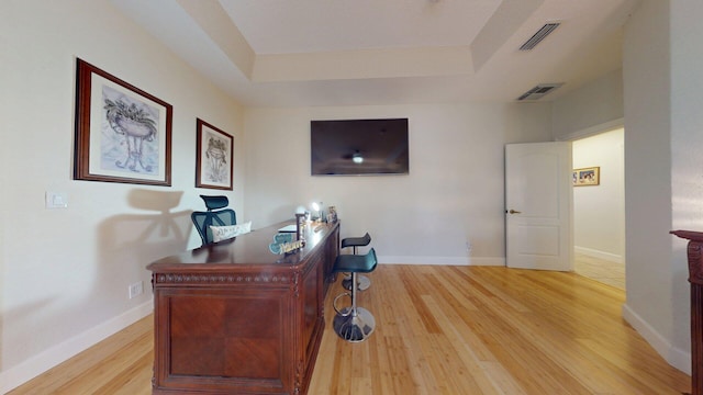 15511 63rd Pl N, Loxahatchee, FL 33470 - office space featuring light wood finished floors, a tray ceiling, and baseboards