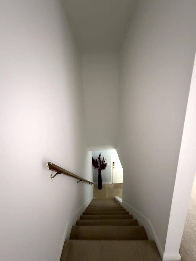 staircase with carpet flooring and baseboards