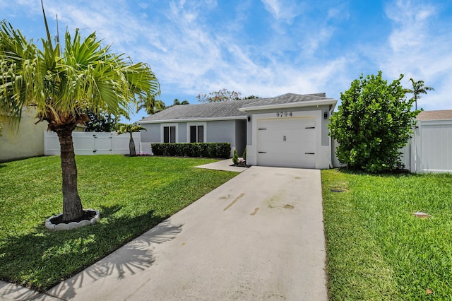 9794 Ridgecreek Rd, Boca Raton, FL 33496 - ranch-style home with an attached garage, concrete driveway, stucco siding, and roof with shingles